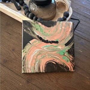 Hand crafted abstract acrylic painting on canvas black and green